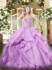 Custom Fit Ball Gowns 15 Quinceanera Dress Lavender Sweetheart Tulle Sleeveless Floor Length Lace Up