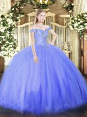 Vintage Floor Length Ball Gowns Sleeveless Blue Sweet 16 Dress Lace Up