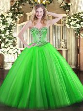 Ball Gowns Beading Sweet 16 Dress Lace Up Tulle Sleeveless Floor Length