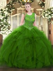Great Green Sleeveless Organza Zipper 15th Birthday Dress for Military Ball and Sweet 16 and Quinceanera