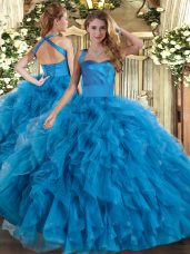 Halter Top Sleeveless Lace Up Quinceanera Dress Blue Tulle