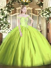 Fabulous Yellow Green Quinceanera Gown Military Ball and Sweet 16 and Quinceanera with Beading Off The Shoulder Sleeveless Lace Up