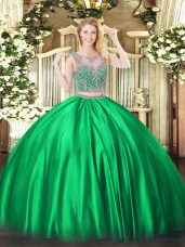 Best Green Sleeveless Beading Floor Length Sweet 16 Dress