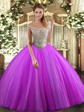 Cute Floor Length Ball Gowns Sleeveless Fuchsia Vestidos de Quinceanera Lace Up