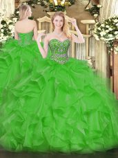 Floor Length Green Quinceanera Gowns Sweetheart Sleeveless Lace Up