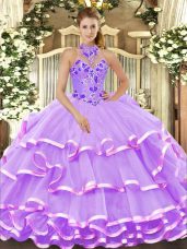 Modern Sleeveless Lace Up Floor Length Beading and Embroidery and Ruffled Layers Quinceanera Gown