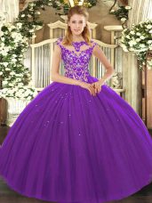 Luxury Sleeveless Lace Up Floor Length Beading and Appliques Quinceanera Gown