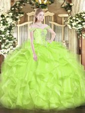High Quality Ball Gowns 15 Quinceanera Dress Yellow Green Off The Shoulder Organza Sleeveless Floor Length Lace Up