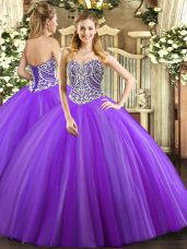 Fantastic Lavender Sleeveless Beading Floor Length Quinceanera Dresses