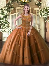 Fine Floor Length Rust Red 15th Birthday Dress Scoop Sleeveless Zipper