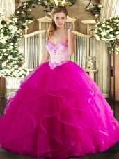 Excellent Tulle Sleeveless Floor Length Sweet 16 Dress and Beading and Ruffles
