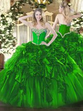 Eye-catching Organza Sleeveless Floor Length Sweet 16 Dresses and Beading and Ruffles