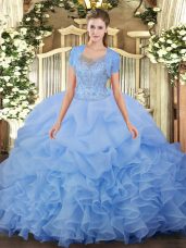 Luxurious Sleeveless Clasp Handle Floor Length Beading and Ruffled Layers Sweet 16 Dresses