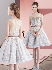 Affordable White A-line Appliques and Belt Dress for Prom Zipper Taffeta and Tulle Sleeveless Mini Length