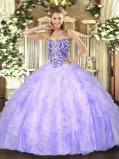 Fashion Sleeveless Beading and Ruffles Lace Up Vestidos de Quinceanera
