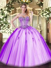 Lavender Sleeveless Tulle Lace Up Sweet 16 Dress for Sweet 16 and Quinceanera