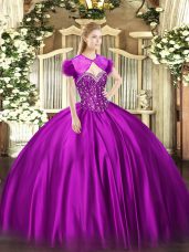 Sexy Satin Sleeveless Floor Length Sweet 16 Quinceanera Dress and Beading