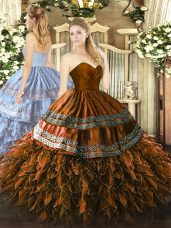 Glorious Sleeveless Organza and Taffeta Floor Length Zipper Sweet 16 Dresses in Brown with Embroidery and Ruffles