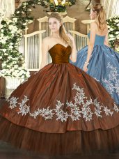Vintage Sleeveless Floor Length Embroidery Zipper Sweet 16 Dresses with Brown