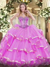 Sleeveless Lace Up Floor Length Beading and Ruffles 15 Quinceanera Dress