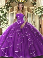 Floor Length Purple Quinceanera Dress Strapless Sleeveless Lace Up
