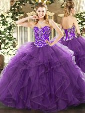 Sleeveless Beading and Ruffles Lace Up Quinceanera Gown