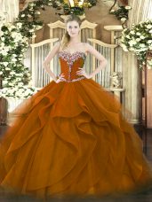 High End Brown Sleeveless Beading and Ruffles Floor Length Quinceanera Gown