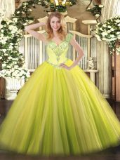 Pretty Tulle Sleeveless Floor Length Quinceanera Gowns and Beading and Ruffles