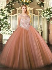 Beautiful Floor Length Rust Red 15th Birthday Dress Scoop Sleeveless Zipper