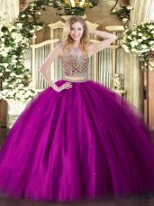 Edgy Tulle Sleeveless Floor Length Quinceanera Dresses and Beading