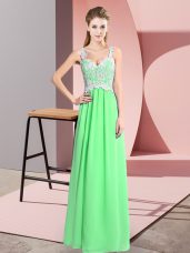Apple Green Sleeveless Lace Floor Length Homecoming Dress
