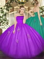 Excellent Ball Gowns Sweet 16 Dress Eggplant Purple Strapless Tulle Sleeveless Floor Length Zipper