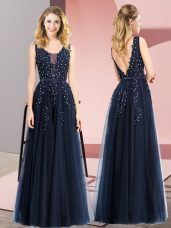 Sleeveless Backless Floor Length Beading and Appliques Teens Party Dress
