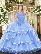 High Quality Floor Length Ball Gowns Sleeveless Baby Blue Sweet 16 Quinceanera Dress Zipper