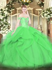 Perfect Green Ball Gowns Beading and Ruffles Sweet 16 Quinceanera Dress Lace Up Tulle Sleeveless Floor Length