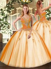 Gold Sweetheart Lace Up Beading 15th Birthday Dress Sleeveless