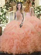 Fashion Organza Sleeveless Floor Length Quinceanera Gowns and Beading and Ruffles and Pick Ups