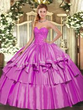 Lilac Sleeveless Beading and Ruffled Layers Floor Length Sweet 16 Dresses