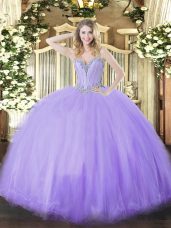 Beauteous Lavender Lace Up Sweetheart Beading Quinceanera Gown Tulle Sleeveless