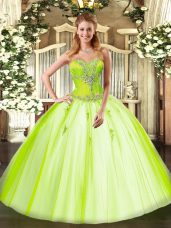 Sweetheart Sleeveless Lace Up Ball Gown Prom Dress Yellow Green Tulle