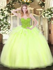 Sweetheart Sleeveless Quinceanera Dress Floor Length Beading Yellow Green Organza