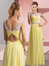 Top Selling Beading Dress for Prom Yellow Clasp Handle Sleeveless Floor Length