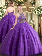 Chic Floor Length Ball Gowns Sleeveless Purple 15 Quinceanera Dress Lace Up