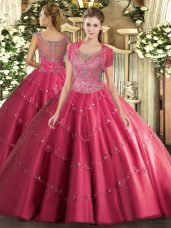Custom Design Sleeveless Beading and Appliques Clasp Handle Quinceanera Dress