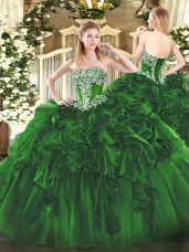 Simple Strapless Sleeveless Lace Up Sweet 16 Quinceanera Dress Dark Green Organza