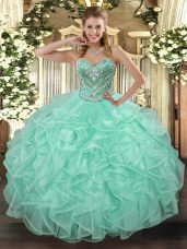 Apple Green Lace Up Quinceanera Dresses Beading and Ruffles Sleeveless Floor Length