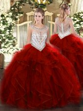 Excellent Sleeveless Beading and Ruffles Zipper Sweet 16 Quinceanera Dress