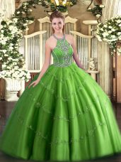 Floor Length Quinceanera Dress Halter Top Sleeveless Lace Up