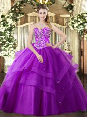 Romantic Beading and Ruffled Layers Quinceanera Dress Purple Lace Up Sleeveless Floor Length