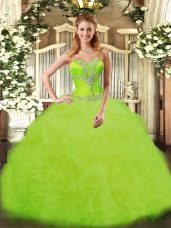 Sweetheart Sleeveless Sweet 16 Quinceanera Dress Floor Length Beading and Ruffles Yellow Green Organza